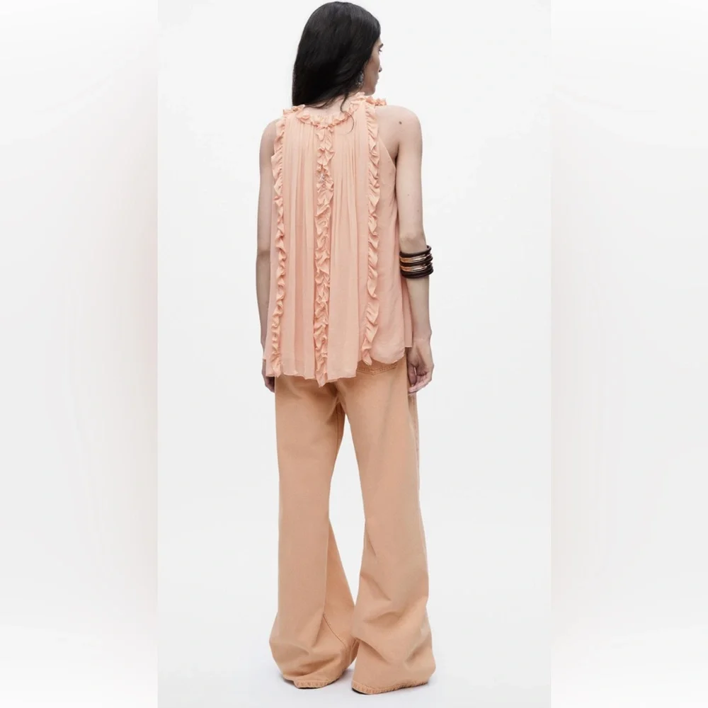 Zara Light Coral Ruffled Blouse - Picture 3 of 6